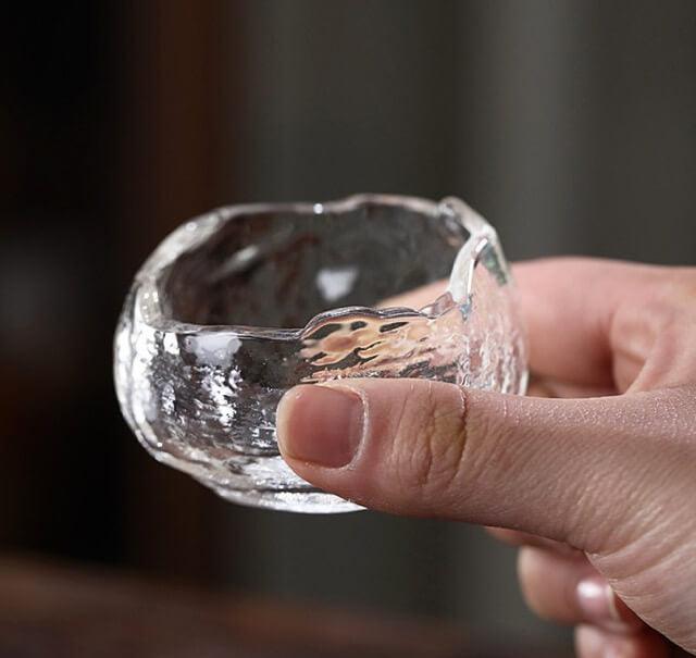 Hammered Glass Sake Cup Set stacked detail