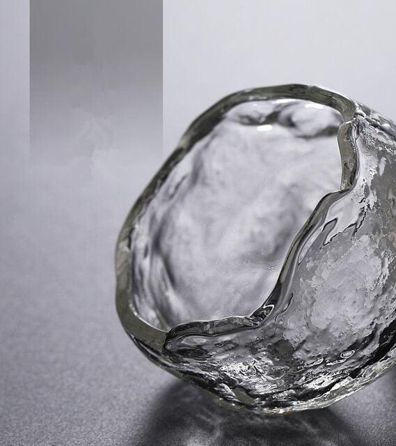 Hammered Glass Sake Cup Set texture close-up
