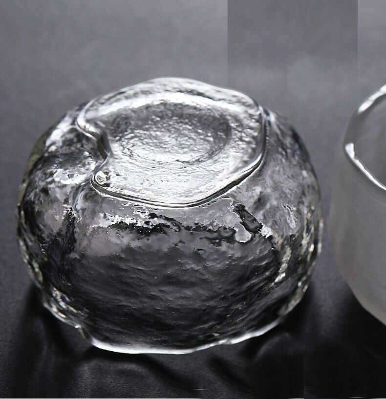 Hammered Glass Sake Cup Set transparent glass detail