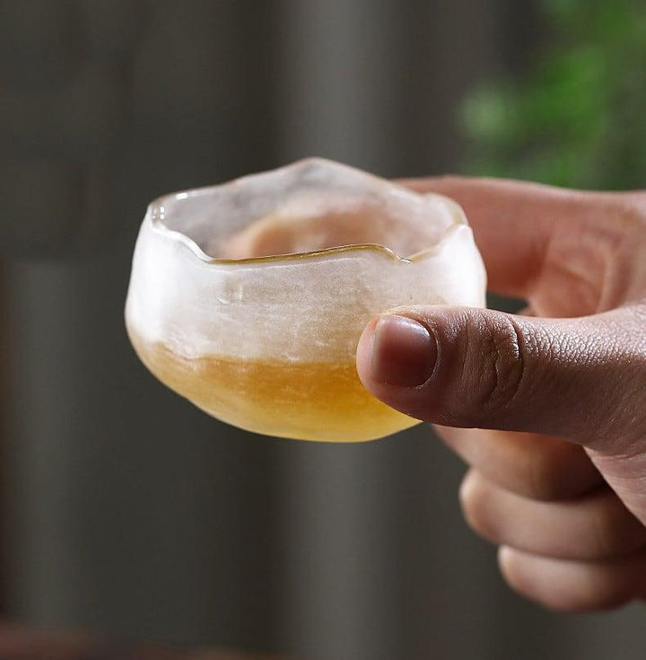 Hammered Glass Sake Cup Set frosted glass detail