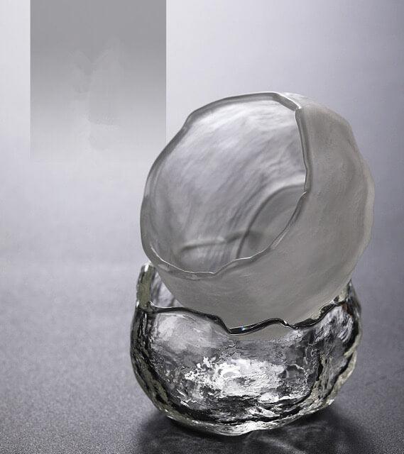 Hammered Glass Sake Cup Set top view
