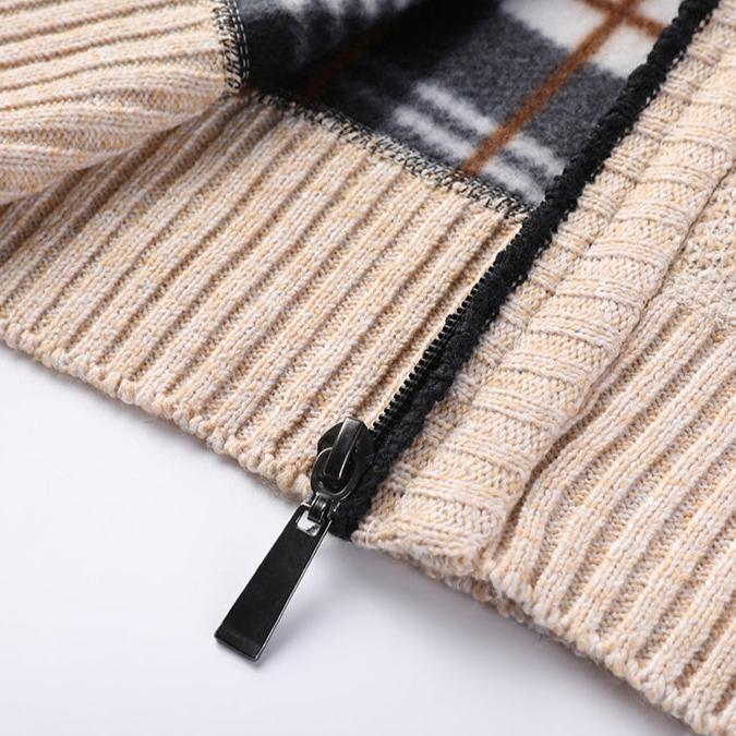Beige Hand-Knit Full-Zip Jacket zipper detail
