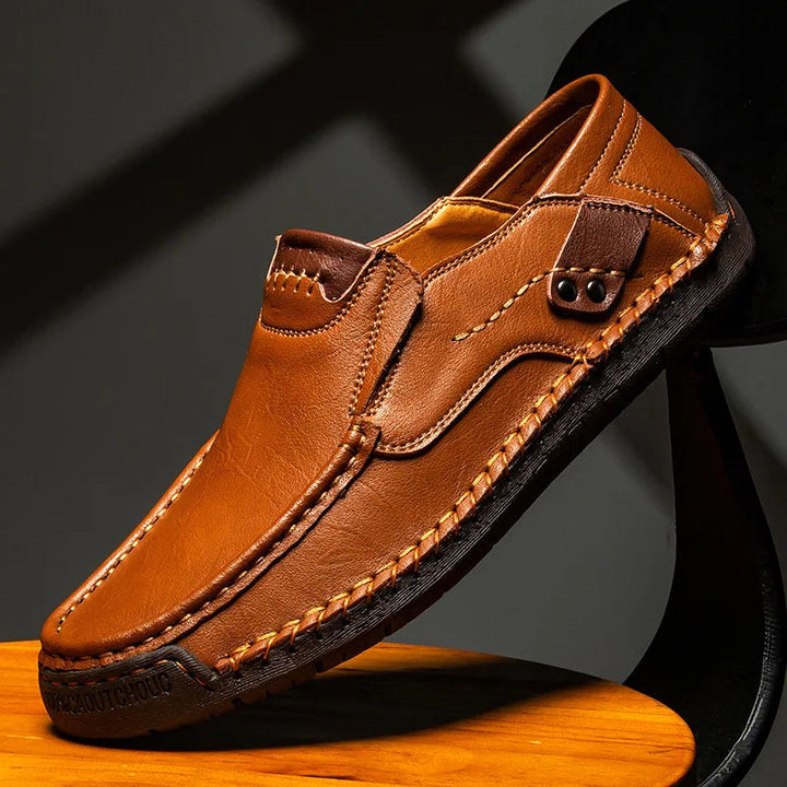 Yellow Brown Leather Loafers side view