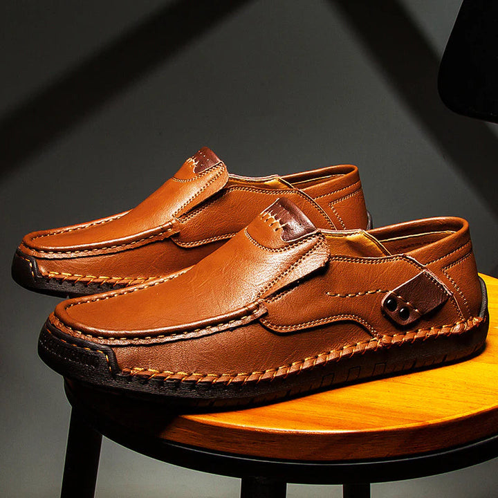 Yellow Brown Leather Loafers front pair view
