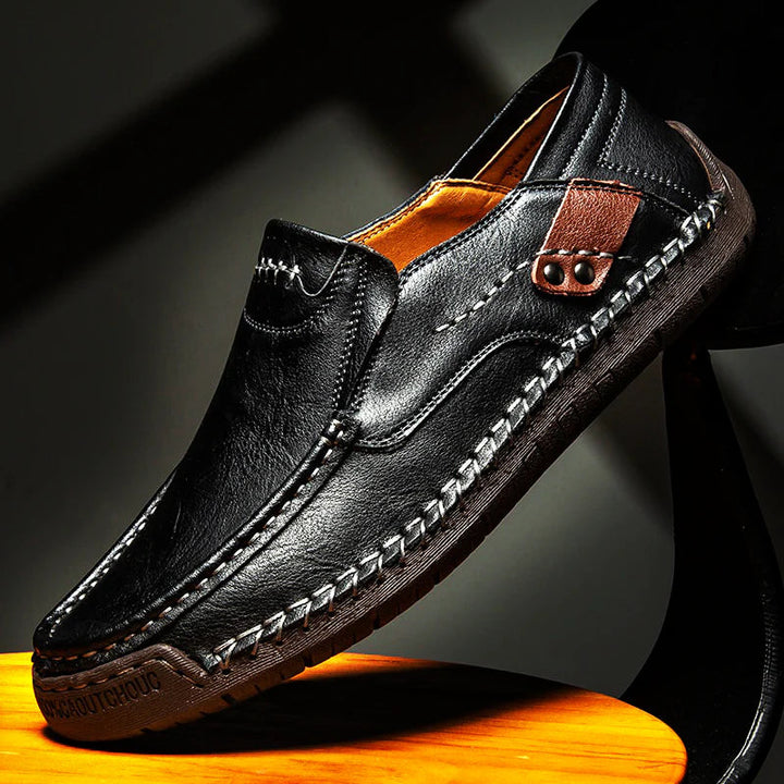 Classic Black Leather Loafers side view