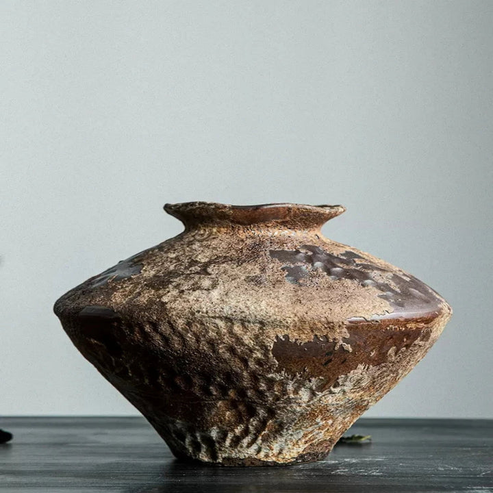 Handcrafted Rustic Ceramic Vase wide shape front view