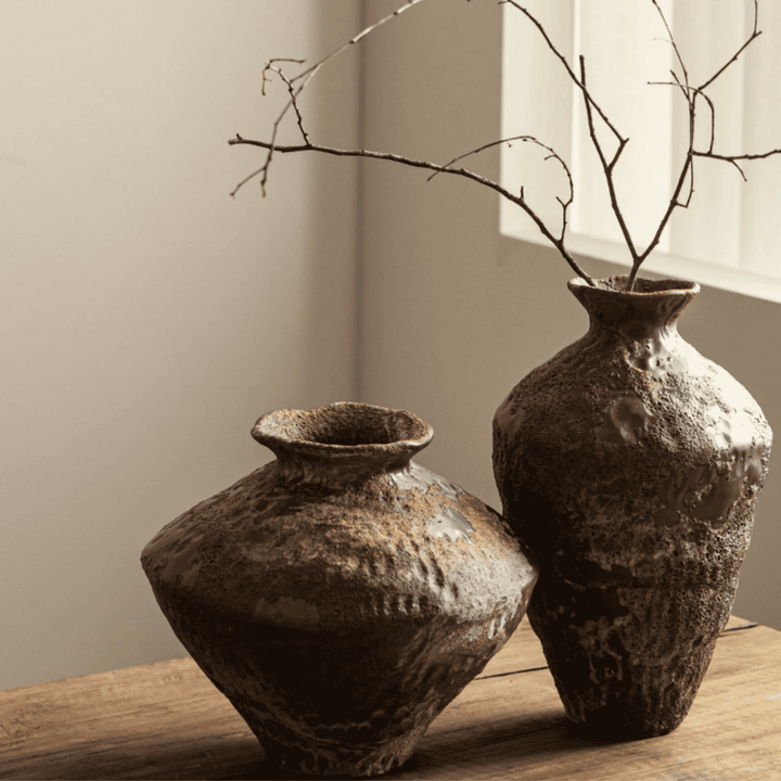 Handcrafted Rustic Ceramic Vases with dried branches