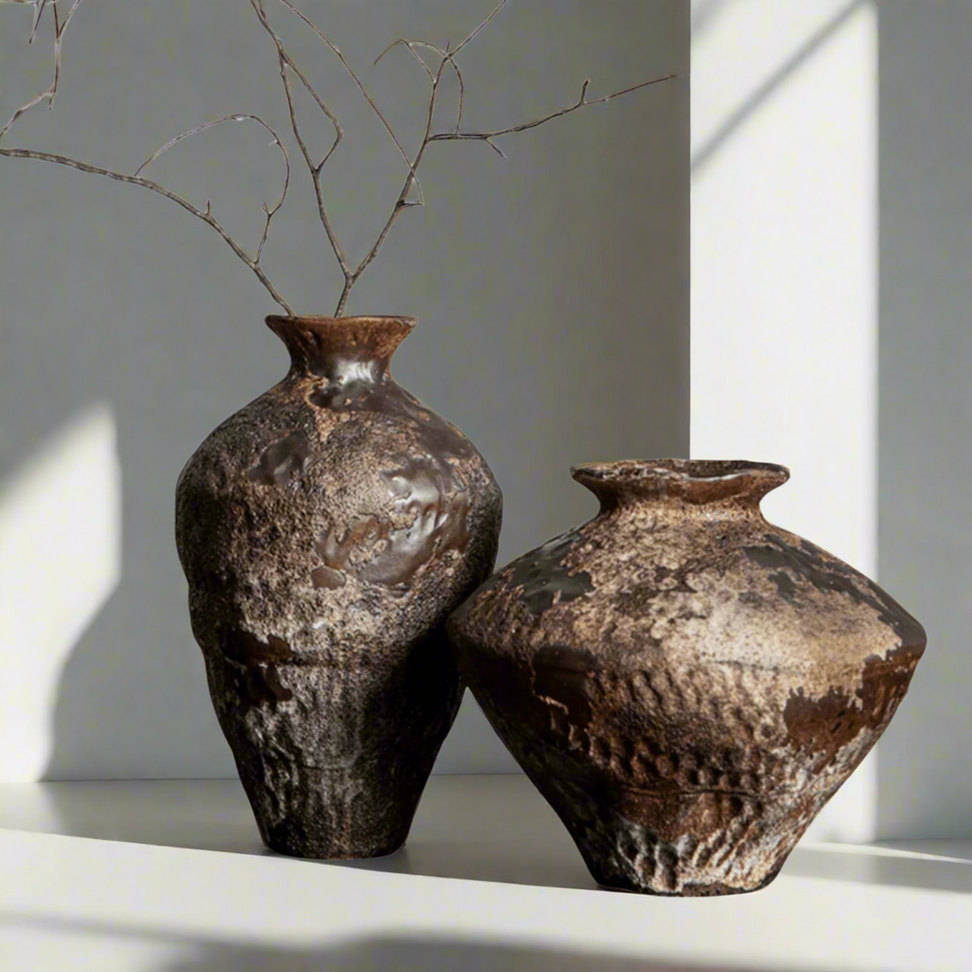 Handcrafted Rustic Ceramic Vases side by side