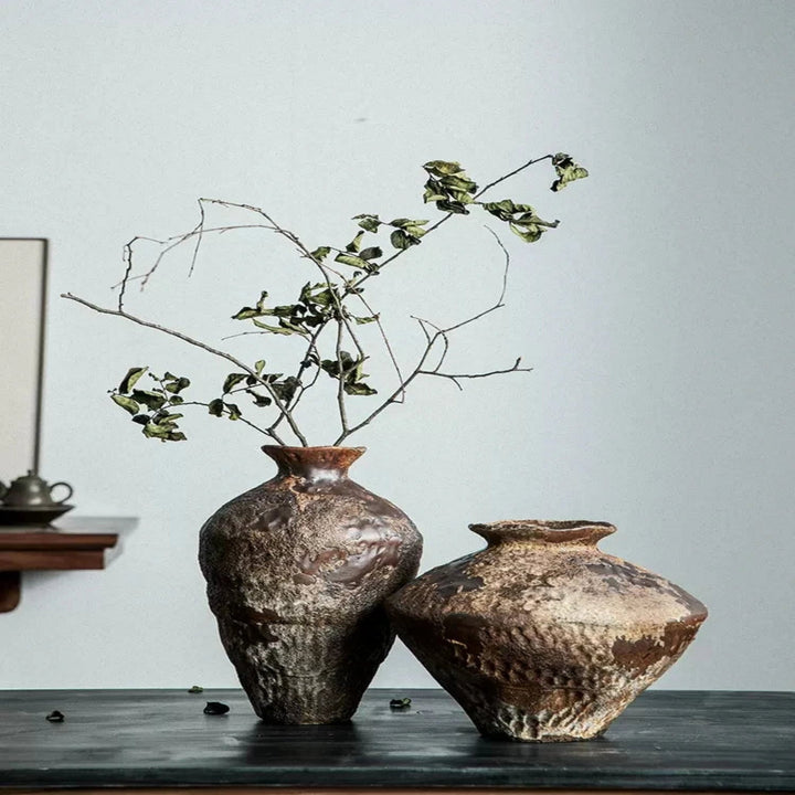 Handcrafted Rustic Ceramic Vases with greenery lifestyle