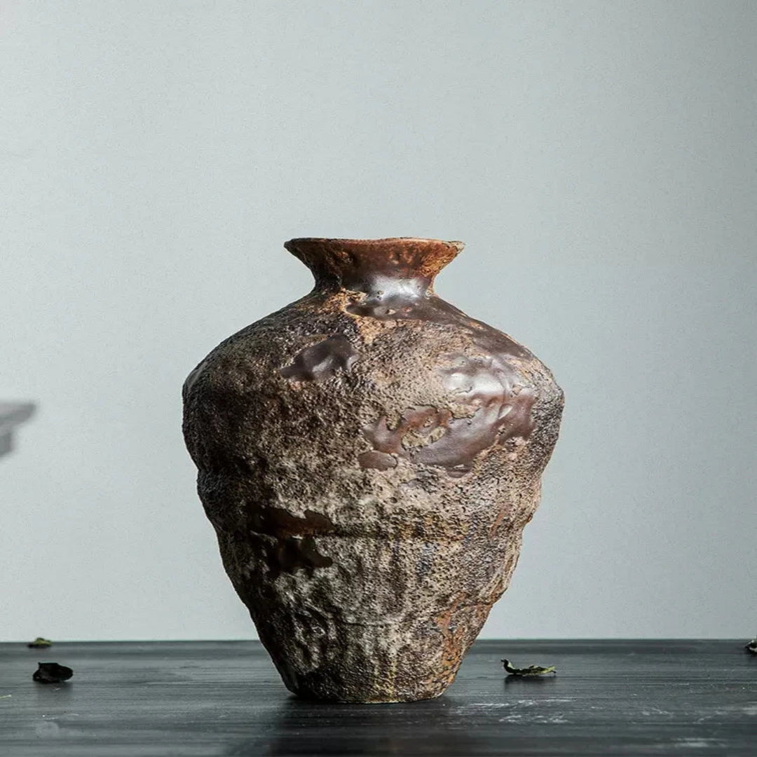 Handcrafted Rustic Ceramic Vase tall shape front view
