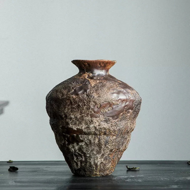 Handcrafted Rustic Ceramic Vase tall shape front view