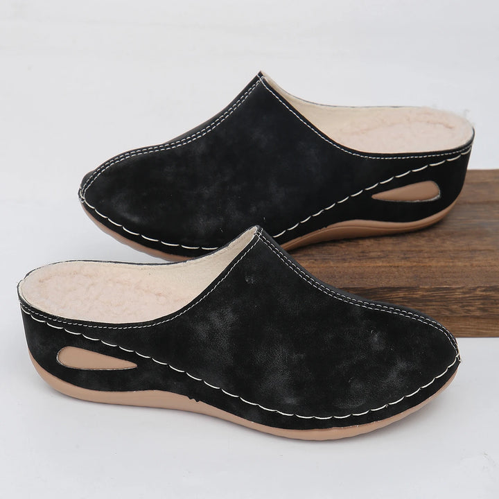 Black Handmade Wedge Slippers front view