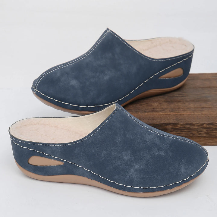 Blue Handmade Wedge Slippers front view