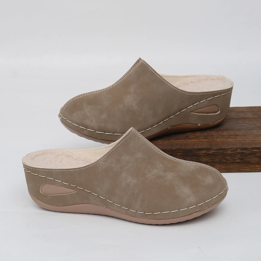 Khaki Handmade Wedge Slippers front view