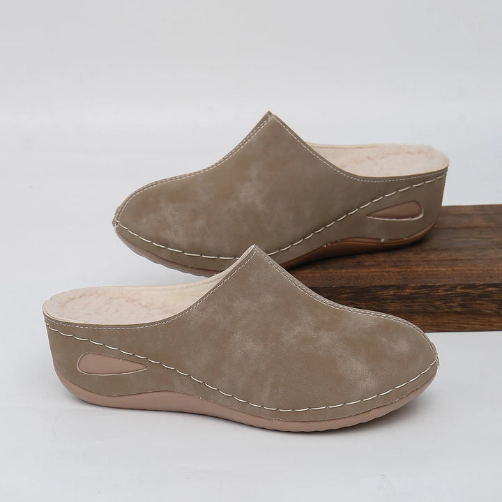 Khaki Handmade Wedge Slippers front view