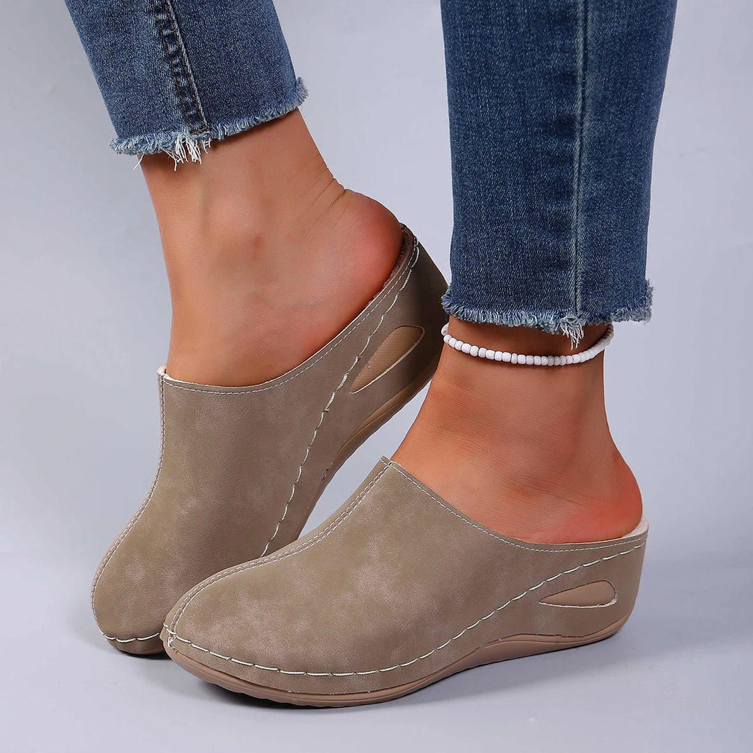 Blue Handmade Wedge Slippers side view