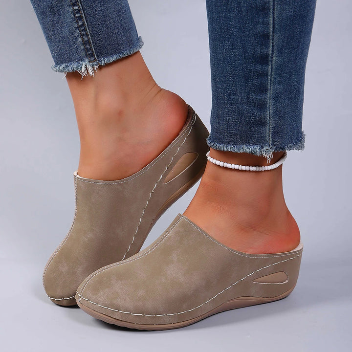 Blue Handmade Wedge Slippers side view