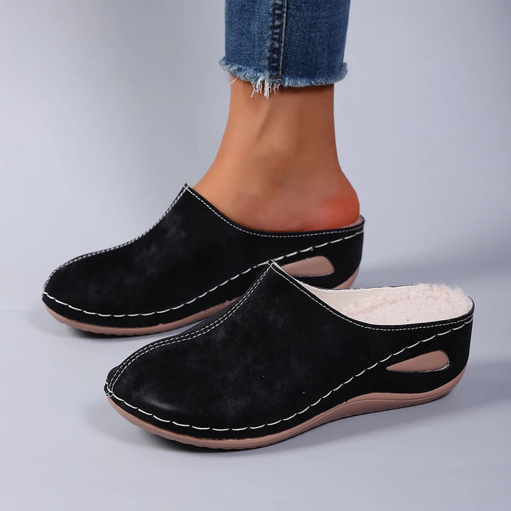 Khaki Handmade Wedge Slippers side view