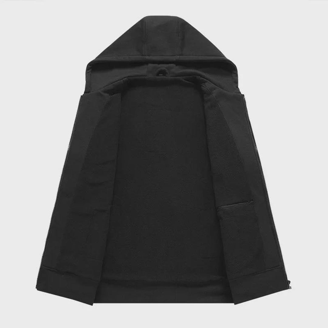 Black heated zip-up hoodie front view