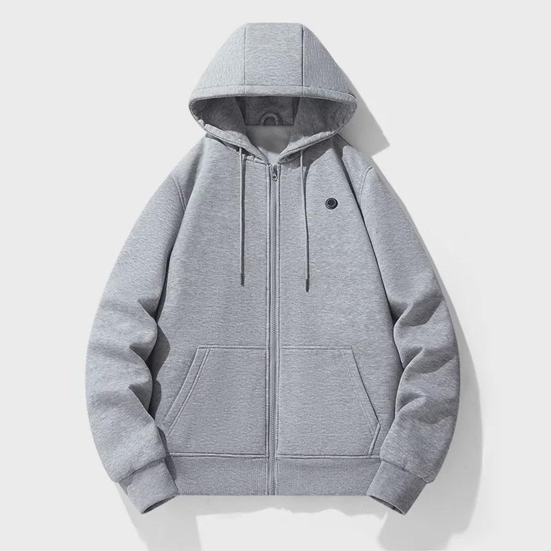 Grey heated zip-up hoodie front view