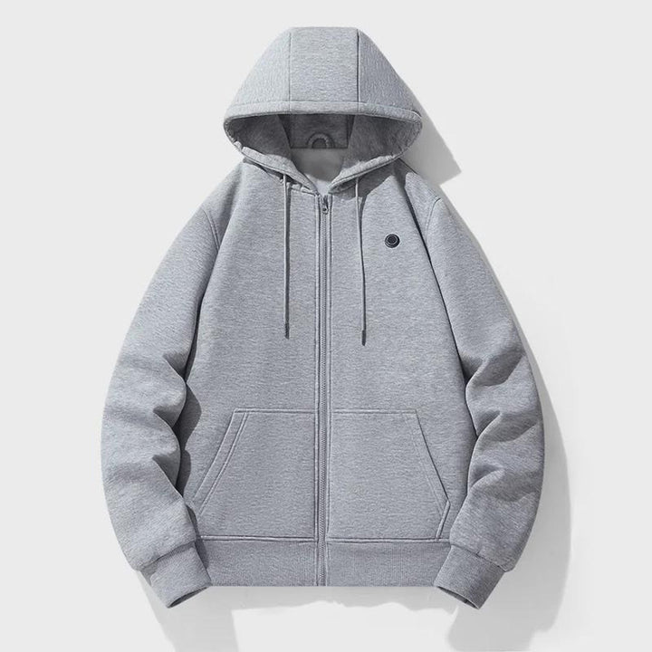 Grey heated zip-up hoodie front view