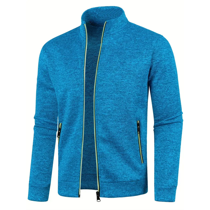 Sky Blue Heathered Knit Zip-Up Jacket front view