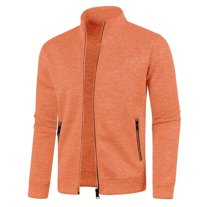 Orange Heathered Knit Zip-Up Jacket front view