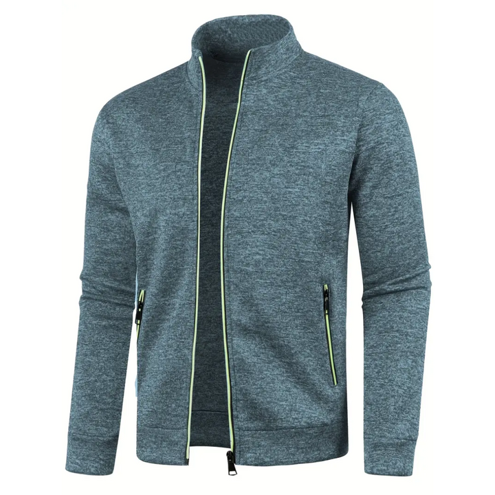 Ocean Blue Heathered Knit Zip-Up Jacket front view