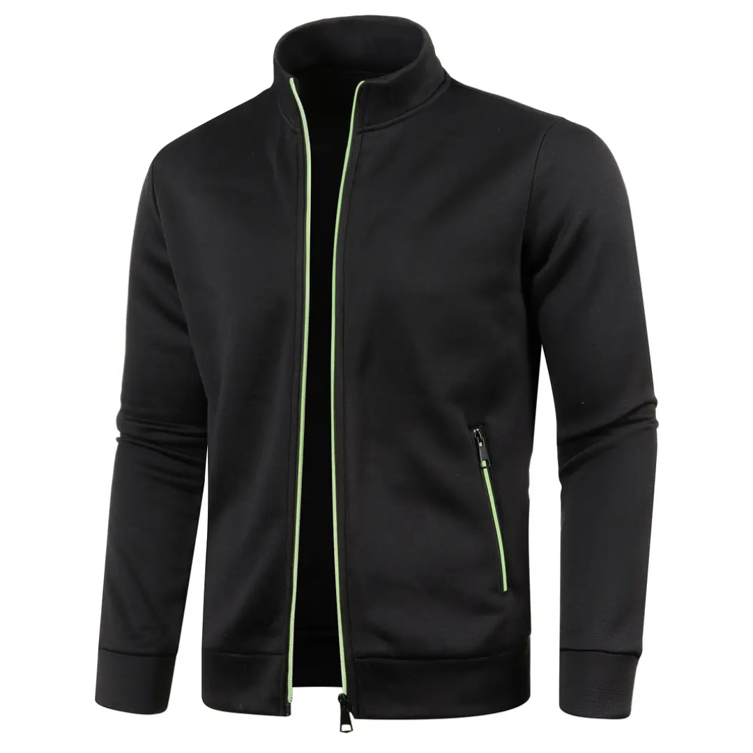Black Heathered Knit Zip-Up Jacket front view