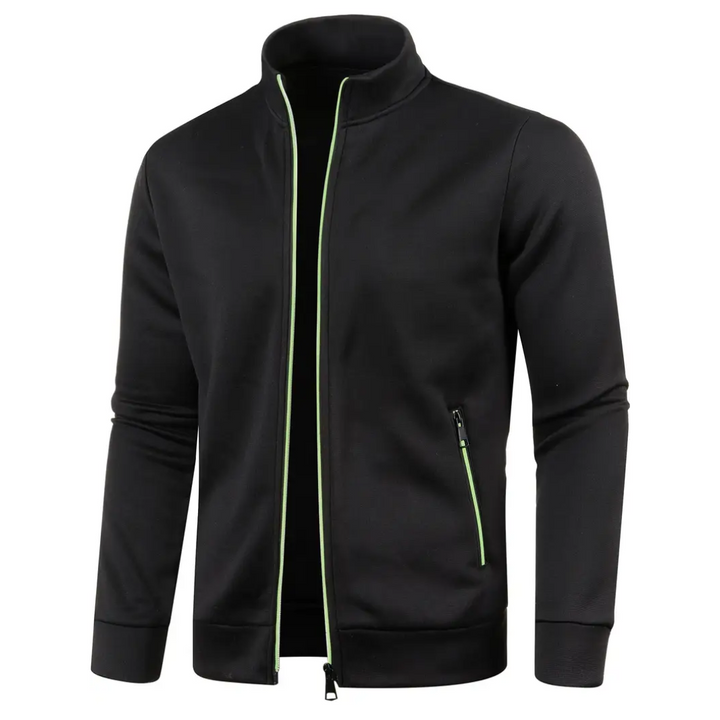 Black Heathered Knit Zip-Up Jacket front view