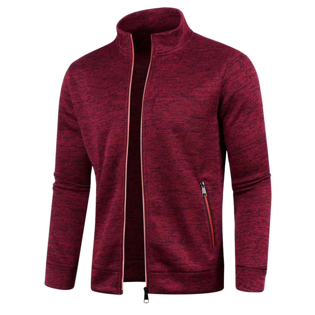 Crimson Red Heathered Knit Zip-Up Jacket front view