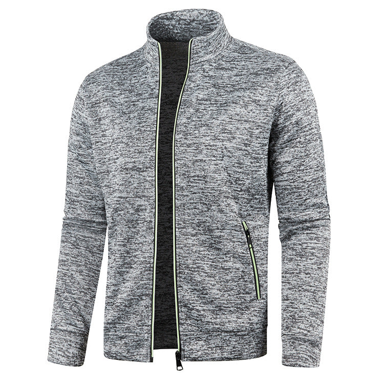 Light Grey Heathered Knit Zip-Up Jacket front view