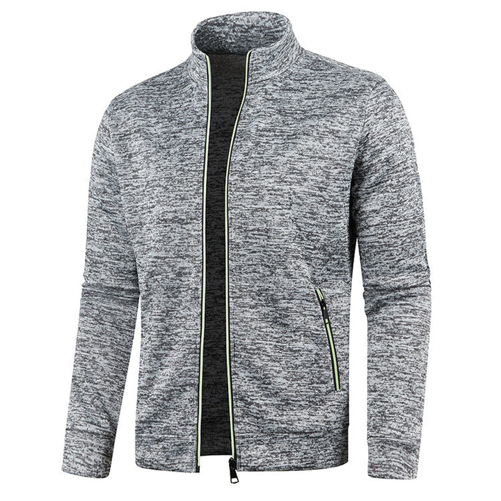 Light Grey Heathered Knit Zip-Up Jacket front view