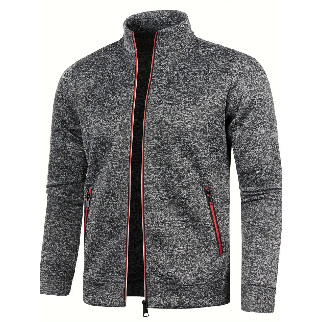 Dark Grey Heathered Knit Zip-Up Jacket front view