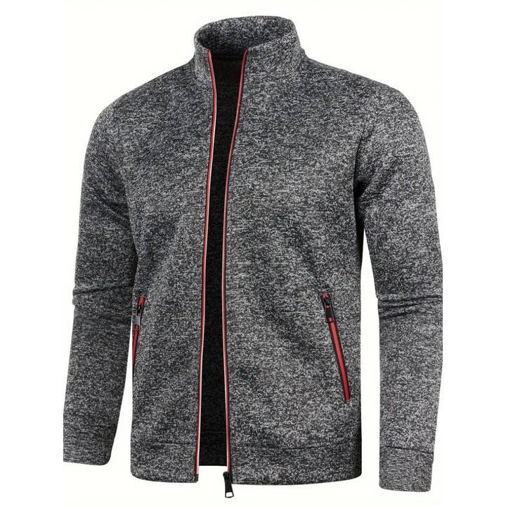 Dark Grey Heathered Knit Zip-Up Jacket front view