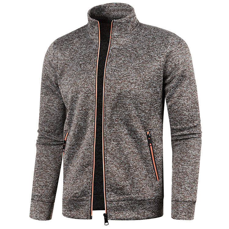 Brown Heathered Knit Zip-Up Jacket front view
