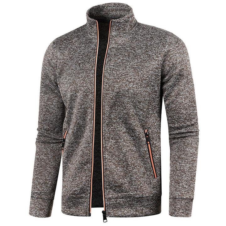 Brown Heathered Knit Zip-Up Jacket front view
