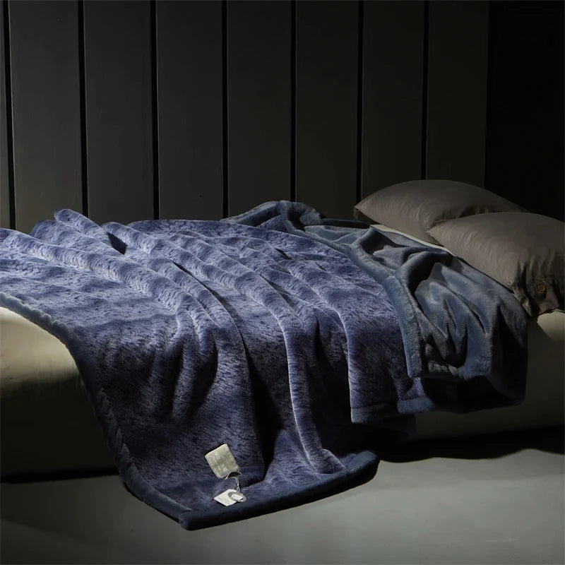 Navy Blue Heavyweight 4kg Fur Throw Blanket front view