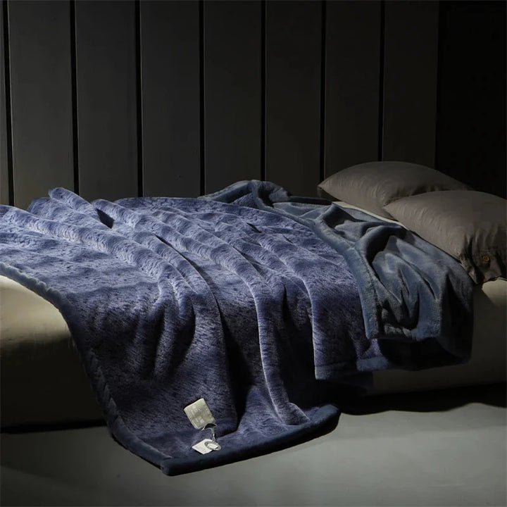 Navy Blue Heavyweight 4kg Fur Throw Blanket front view