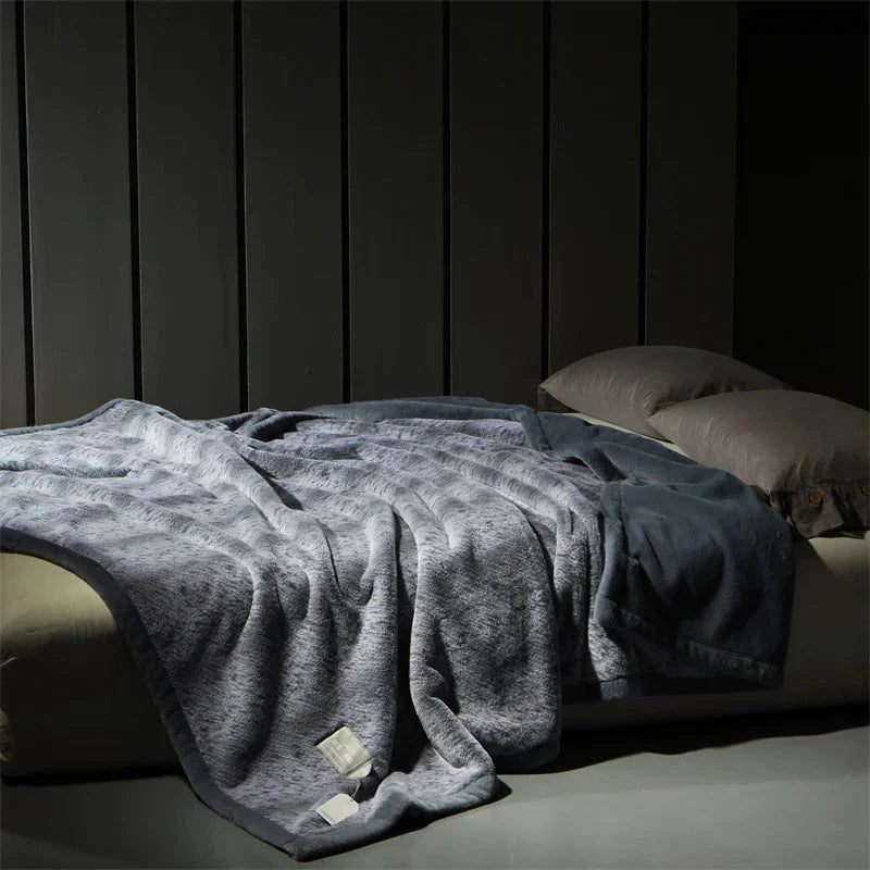 Ocean Blue Heavyweight 4kg Fur Throw Blanket front view