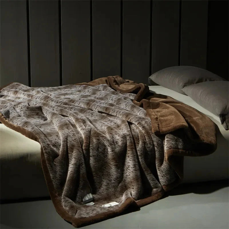 Chocolate Heavyweight 4kg Fur Throw Blanket front view