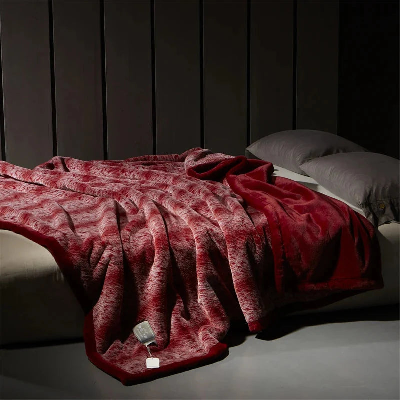 Deep Red Heavyweight 4kg Fur Throw Blanket front view