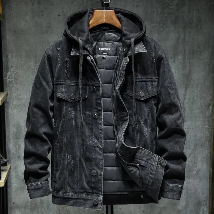 Black Heavyweight Denim Jacket front view