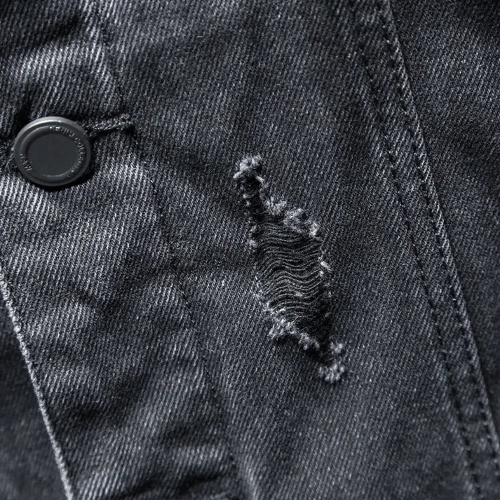 Heavyweight Denim Jacket distressed fabric detail