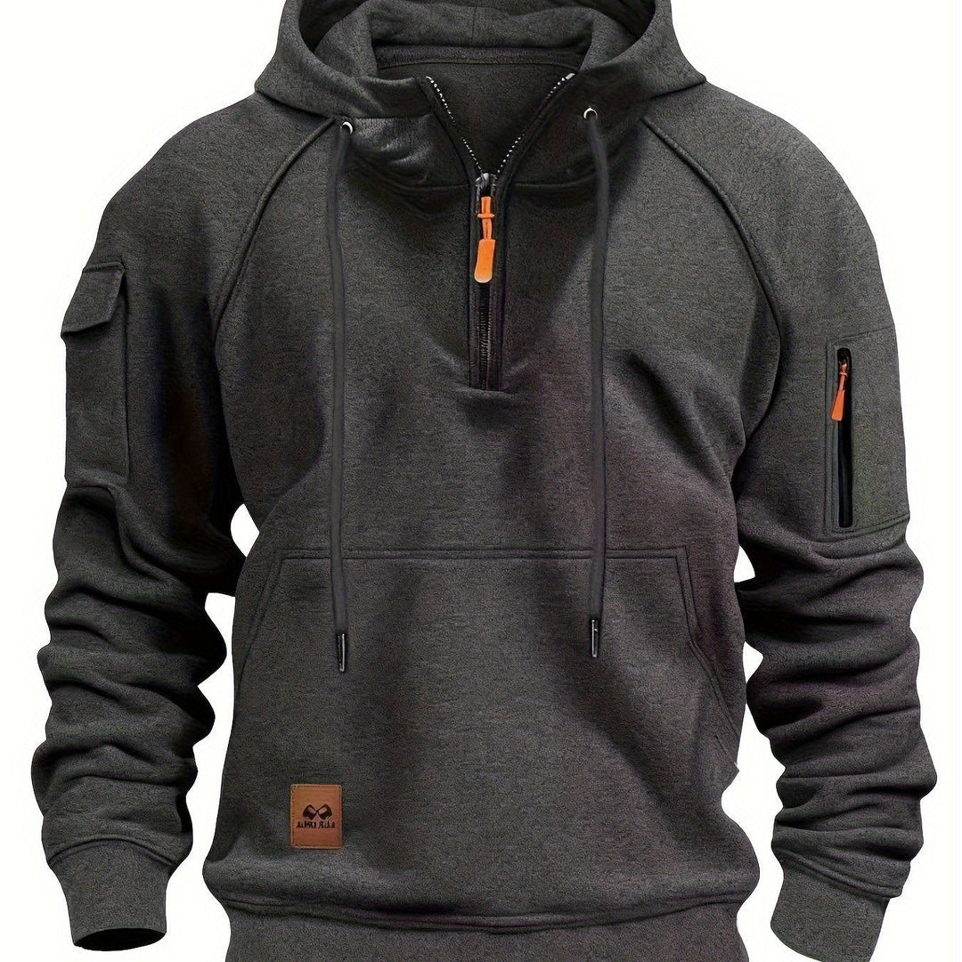 Dark Gray Fleece Zip-Neck Hoodie