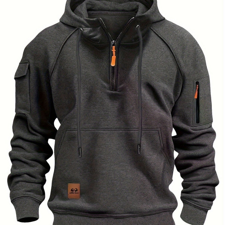 Dark Gray Fleece Zip-Neck Hoodie