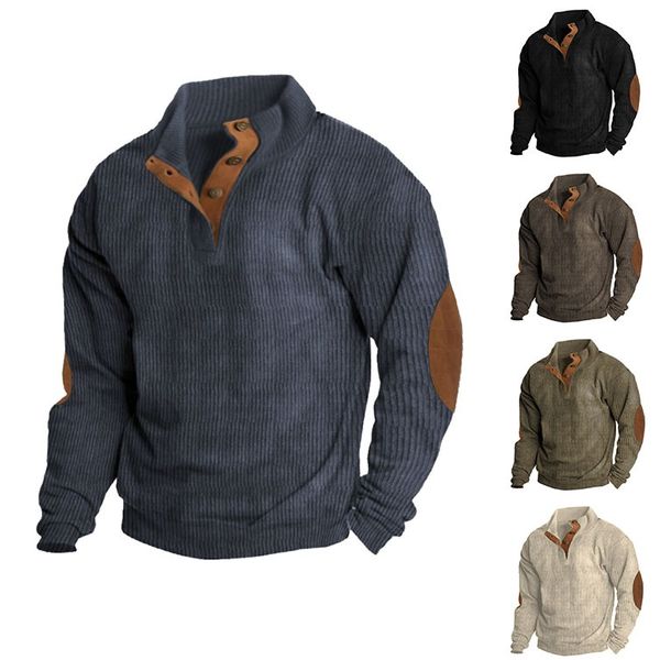 Beige heavyweight knit outdoor hiking sweater, back view