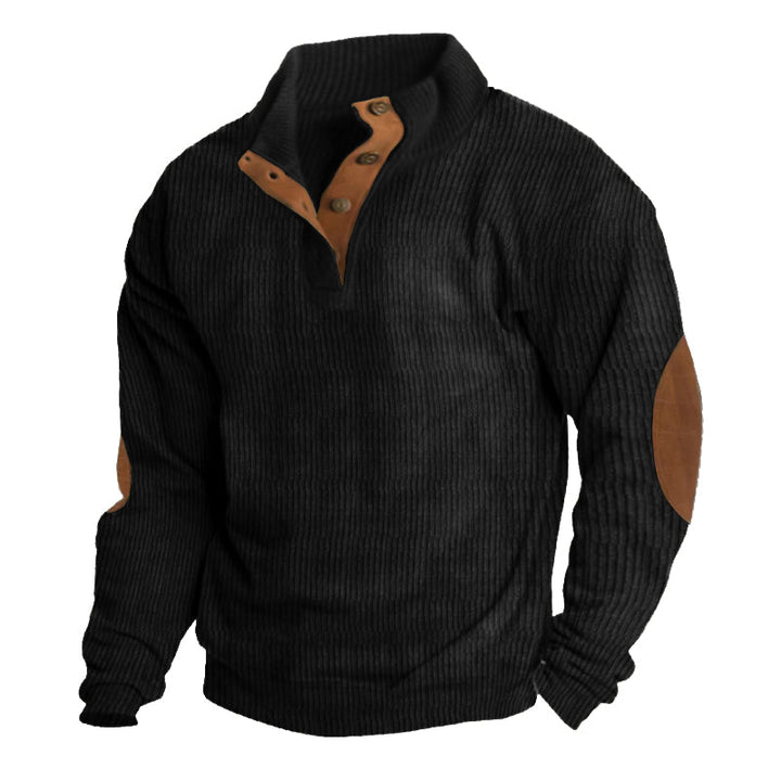Black heavyweight knit outdoor hiking sweater, front view
