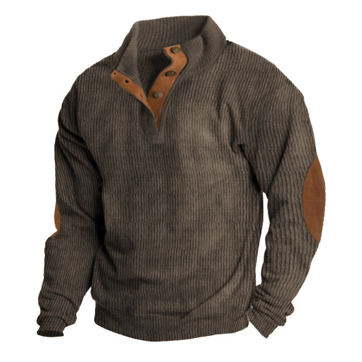 Brown heavyweight knit outdoor hiking sweater, front view
