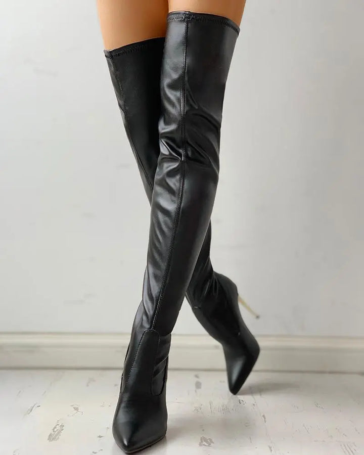 Black Heeled Leather Knee-High Boots alternate view 4